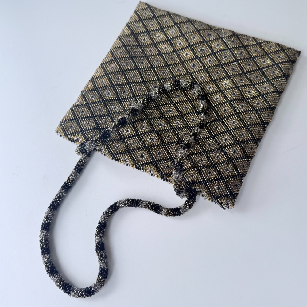 Vintage Bronze/Gold Silver Black Fully Beaded Mini Evening Bag Satin Lining